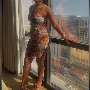 Womens Printed Colorful Pattern Notch Neck Tank Dress size Medium